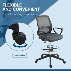 Vinsetto Ergonomiczny Fotel Biurowy z Podłokietnikami i Regulowanym Podnóżkiem Siatka Szary