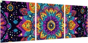 Obraz - Kalejdoskopowa mandala (z zegarem) (90x30 cm)