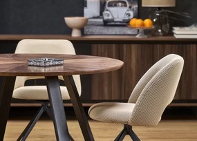 Stół okrągły Kioto 120 cm orzech – loftowy, MDF okleina naturalna, czarne nogi stalowe