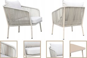 Zestaw mebli ogrodowych beżowy aluminium sofa fotele stolik sznurowanie
