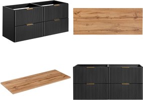 Podwójna szafka pod umywalki nablatowe Adel 120 cm, czarny mat/dąb wotan