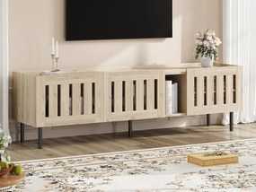 Meble pod TV 160x40x47 cm - z 3 frontami - ażurowy design - MDF + metal - Kolor naturalny