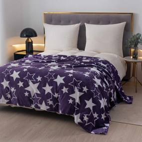 Świąteczny mikropluszowy koc STARS fioletowy Rozmiar: 200 x 220 cm
