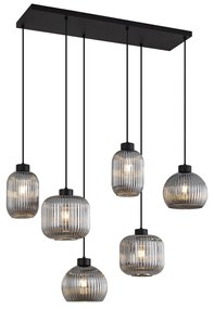 Designerska lampa wisząca czarna z przydymionym szkłem 6-źródłowa - AnaDesignerski Oswietlenie wewnetrzne