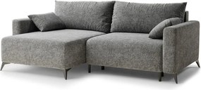 Szary rozkładany/ze schowkiem narożnik z tkaniny szenilowej (lewostronny/z szezlongiem) Leon – Maison de Rêve