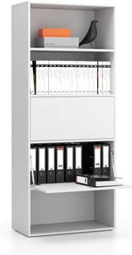 Regał biurowy wysoki LAYERS, 2 schowki, 800 x 400 x 1905, biały