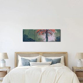 Obraz samotnego czerwonego drzewa (z zegarem) (90x30 cm)