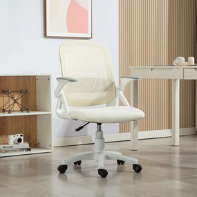 HOMCOM Oddychające siatkowe krzesło biurowe, ergonomiczne krzesło obrotowe z podnoszonymi podłokietnikami i podparciem lędźwiowym, białe | Aosom PL