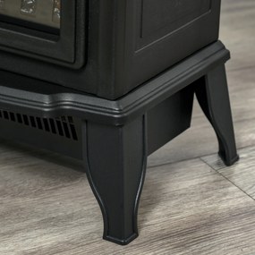 HOMCOM Elektryczny Kominek Wolnostojący, Efekt Płomieni, 2 Tryby Grzewcze 1000W/2000W, Hartowane Szkło, Czarny, 36,5x24x45,5 cm
