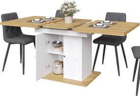 Zestaw obiadowy 5-elementowy - stół rozkładany z miejscem do przechowywania - 110(140) x 70 x 76 cm + 4 krzesła - płyta MDF - szary + naturalny