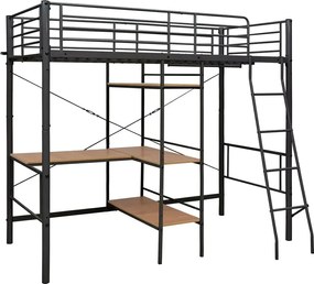 Szaro-brązowe łóżko piętrowe z biurkiem 90x200 cm K6-Z01