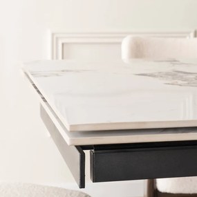 Stół Rozkładany Prostokątny REX 2 180-240 cm Ceramiczny Biały Marmur/Orzech do Jadalni Nowoczesny Loft