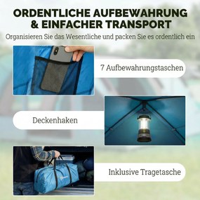 Outsunny Namiot tunelowy 4-osobowy, namiot rodzinny z kabiną sypialną i przedsionkiem, odpinana przegroda, okna, plandeka podłogowa, wysokość stojąca | Aosom PL
