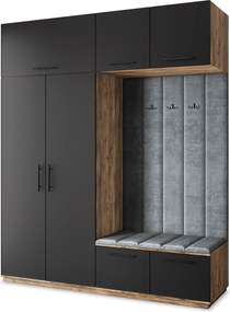 Masseno Garderoba REMA 200/240/60 cm Nowoczesna Szafa do Przedpokoju Dąb lefkas, MONOLITH 85 (Szary)