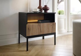 Stolik nocny Shark 54 cm nowoczesny ryflowany MDF szafka nocna do sypialni elegancka z ABS