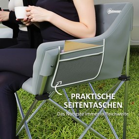 Outsunny Składane Krzesło 2-osobowe Campingowe z Podłokietnikami i Boczną Kieszenią, Obciążenie do 240kg, Szare