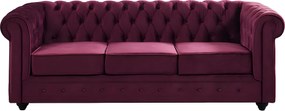 Kanapa 3-osobowa CHESTERFIELD – welur w kolorze purpurowym
