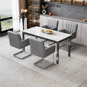 Zestaw 4 krzeseł do jadalni - 56 x 57 x 86 cm - fotel tapicerowany - nogi metalowe - skóra ekologiczna - szary
