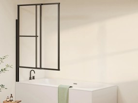 Przesuwno-podnoszona ścianka prysznicowa do wanny z uchwytem na ręcznik – czarny mat – 120 x 140 cm – VESLIRA