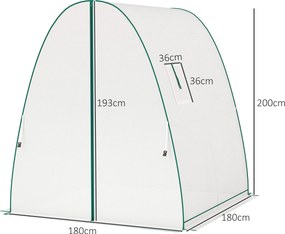 Outsunny Szklarnia z Łukiem z Workami na Piasek i Plastikową Osłoną, 2 Drzwi Rolowane, Okna z Siatki, Przenośna, 1,8 x 1,8 x 2 m, Biała