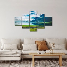 Obraz jeziora z górami (125x70 cm)