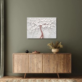 Obraz na szkle - Obraz na szkle białego drzewa z kwiatami, rosegold (70x50 cm)