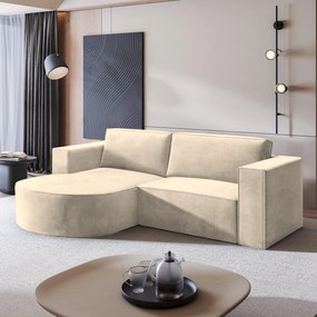 Masseno Narożnik SORELA z funkcją spania i pojemnikiem na pościel Narozniki L, Rozkładana sofa - Kremowy, MONOLITH 04