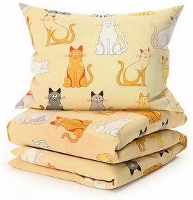 PrzytulneMieszkanie.pl PrzytulneMieszkanie.pl Bawełniana pościel CHROMA CATS kremowa Rozmiar pościeli: 2 szt 70 x 90 cm | 200 x 220 cm