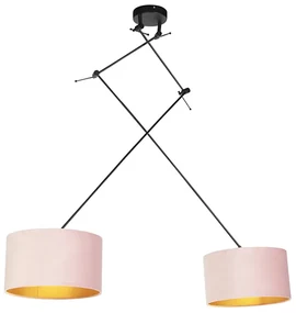 Lampa wisząca regulowana czarna klosz welurowy różowo-złoty 35cm - Blitz IIWiejski/ Rustykalny / Vintage Oswietlenie wewnetrzne