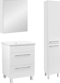 Biały Zestaw Łazienkowy 50cm Szafka z Umywalką Słupek Szafka z Lustrem Sol