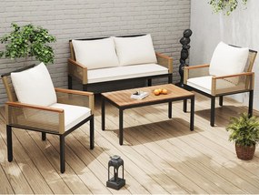 Zestaw mebli ogrodowych z stali dla 4 osób - 2 fotele i stolik kawowy - z plecionki i drewna akacjowego - beżowy