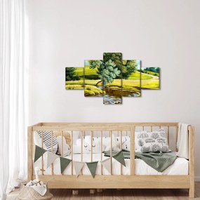 Obraz - rzeka między łąkami, obraz olejny (125x70 cm)
