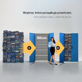 Szafa na dokumenty biurowa metalowa szaro-niebieska: JAN H, 900 x 1950 x 400 mm