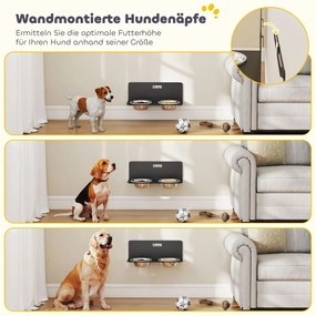 PawHut Miska dla psa regulowana wysokość ścienna z 2 x 800 ml miskami 42 x 23,5 x 14 cm Czarny | Aosom PL