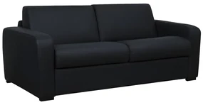 Kanapa 3-osobowa rozkładana typu express z czarnej skóry z materacem 20 cm - BEVIS