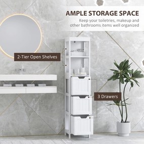 HOMCOM Szafka Łazienkowa, 2 Półki, 3 Szuflady, Materiał Odporny na Wodę, Biała