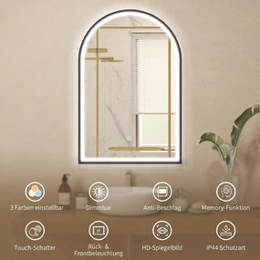HOMCOM Lustro łazienkowe LED 60 x 90 cm z podświetleniem, przednie i tylne, funkcja pamięci, przycisk dotykowy, czarne | Aosom PL