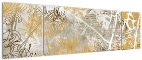 Obraz - Ściana w stylu vintage z kwiatami (170x50 cm)