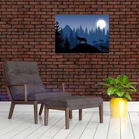 Obraz - Wataha wilków pod księżycem w pełni (70x50 cm)