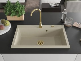 Mexen Elix zlewozmywak granitowy 1-komorowy 800 x 500 mm, beżowy, syfon złoty - 6527801005-69-G