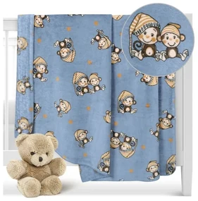 Bellatex Koc dziecięcy Ella Monkey niebieski, 100 x 150 cm