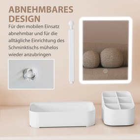 HOMCOM Lustro do makijażu z oświetleniem ładowalne 180° obracalne LED lustro kosmetyczne z 2 trybami oświetlenia, biały