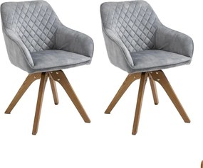 Krzesło z podłokietnikami, zestaw 2 szt. - tkanina i lite drewno - jasnoszary - VELONA