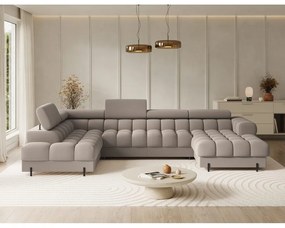 Jasnobrązowy aksamitny rozkładany narożnik (lewostronny/w kształcie litery U) Feraria – ELTAP