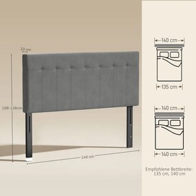 HOMCOM Zagłówek regulacja 3-stopniowa z metalowymi nogami aksamitny styl do sypialni 140x10x106/116/126 cm Szary | Aosom PL