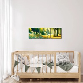 Obraz - Wieś w żółto-zielonym (z zegarem) (90x30 cm)