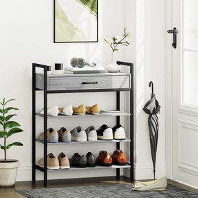 HOMCOM 4-poziomowa szafka na buty, regał do przedpokoju na do 9 par butów, płyta wiórowa, metal, szary