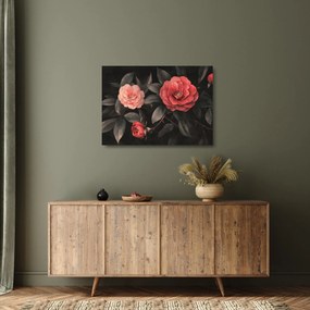 Obraz na szkle - Czerwone kwiaty na ciemnym tle (70x50 cm)