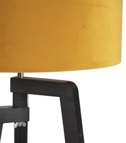 Lampa podłogowa trójnóg czarna klosz welurowy ochra 50cm - PurosWiejski/ Rustykalny / Vintage Oswietlenie wewnetrzne