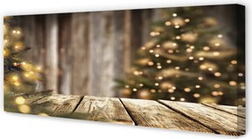 Obraz drukowany na płótnie Deski, Choinka i Lampki